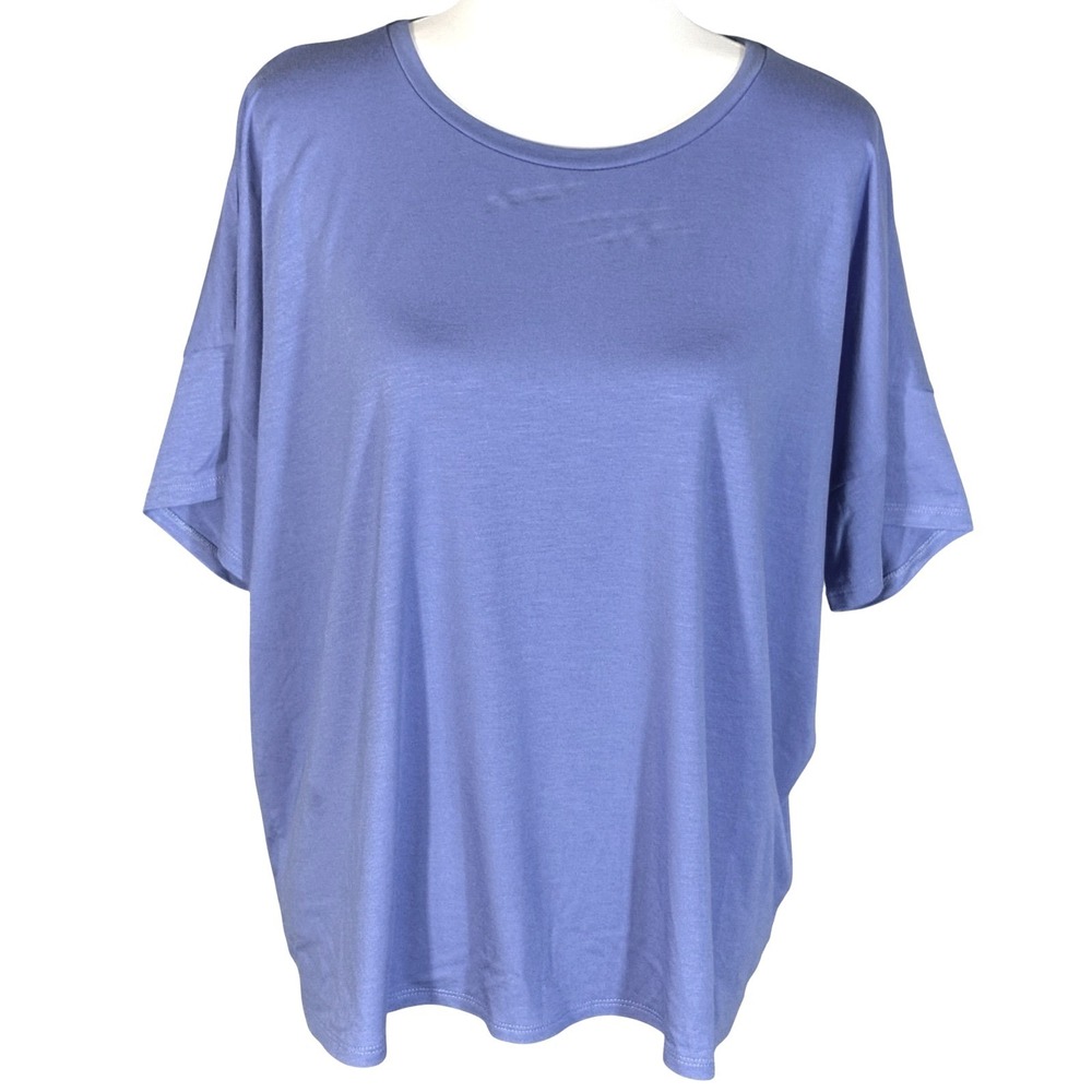 Eileen Fisher‎ T-Shirt Women Large Blue Boxy Short Sleeve Crew Neck Jersey Top